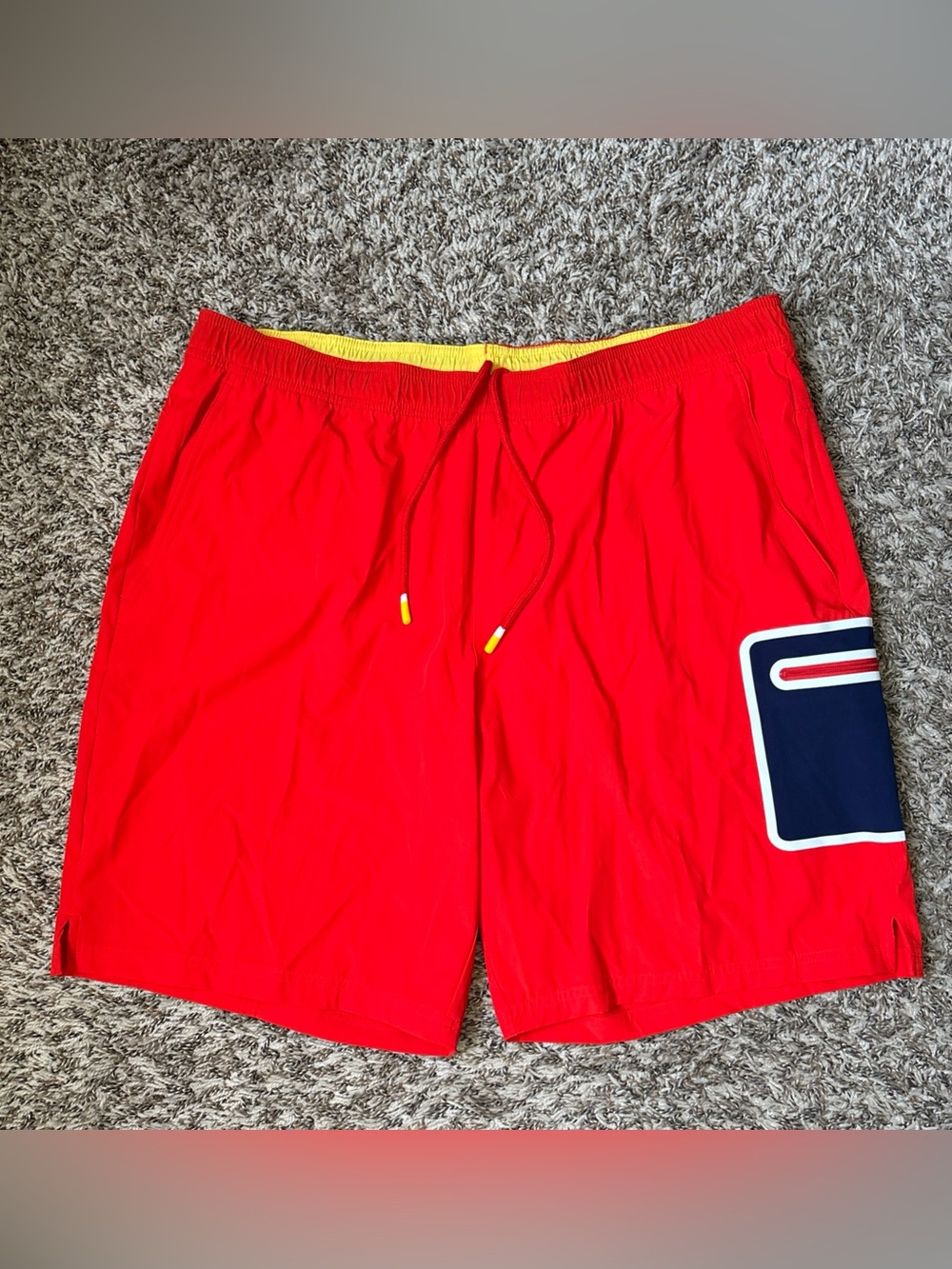 Bonobos Fielder XL Mesh Shorts in Red with Yellow Waistband